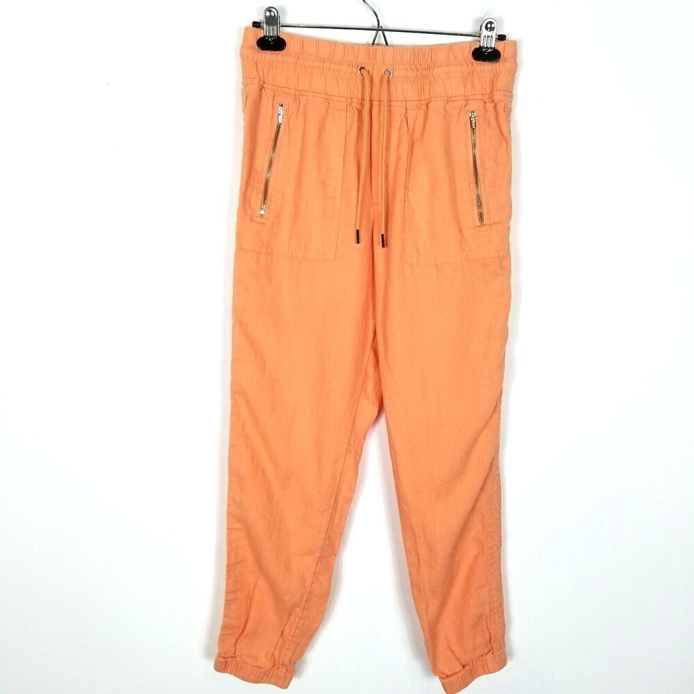 Athleta Women Cabo Linen Jogger Pants Sz 4 Cactus Peach Drawstring Beach Casual